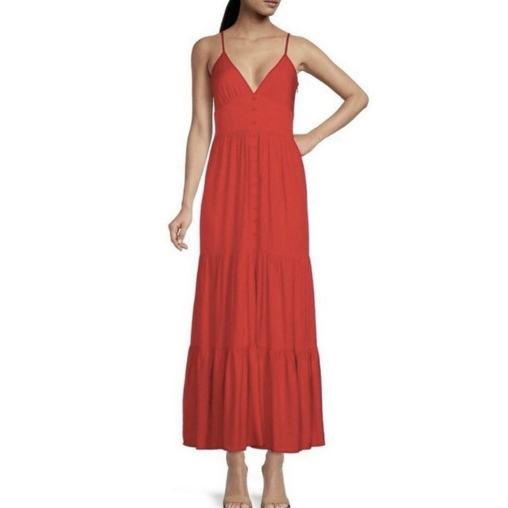 GIANNI‎ BINI Women's Red Sleeveless Halter Maxi Dress Sz 6 - Picture 2 of 8